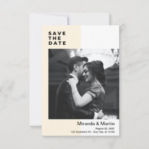 Convite Bege E Branco Minimalista Foto Save The Date 
