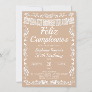 Convite Bege Feliz Cumpleaños Aniversário de 50 anos