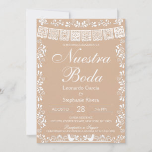 Convite Bege Nossa Noiva Papel Picado Casamento
