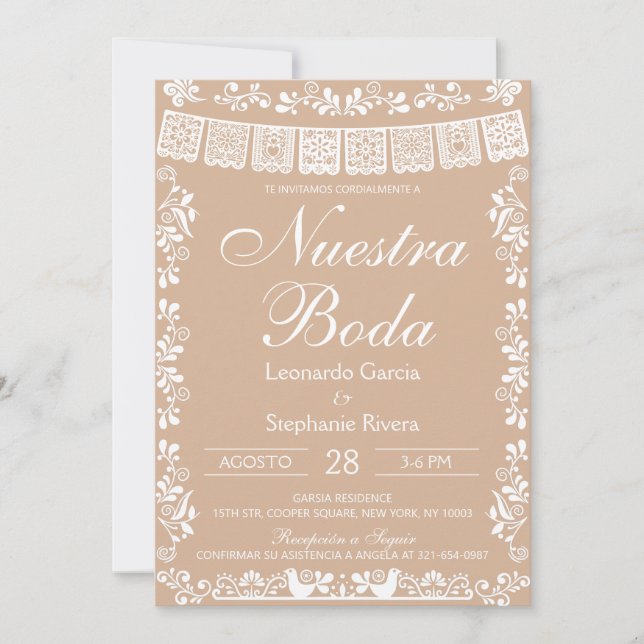 Convite Bege Nossa Noiva Papel Picado Casamento (Frente)