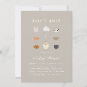 Convite Bege para Chá de Bebê com Amigos Animais