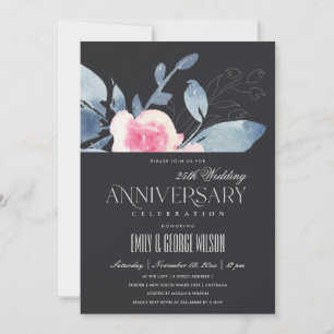 CONVITE BEGE ROSADO AZUL FLORAL 25º ANIVERSÁRIO DE QUALQUE