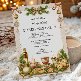 Convite Beige and Pine Greenery Ribbon Christmas Party