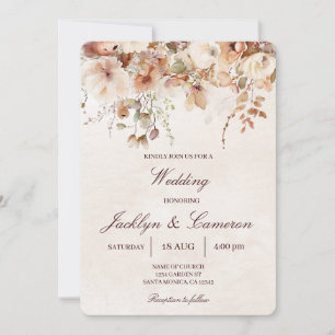 Convite Beige, Autumn Floral Wedding