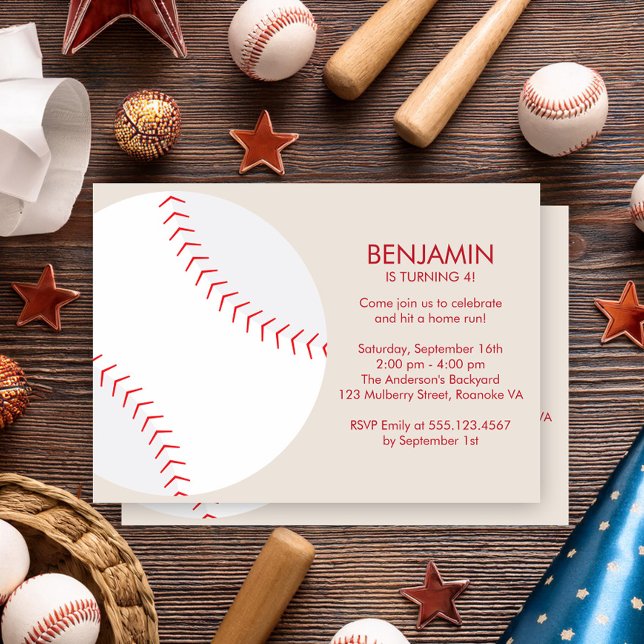 Convite Beige Baseball Themed Sports Birthday (Criador carregado)