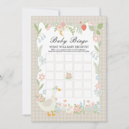 Convite Beige Bobo Goose Floral Gingham Baby Bingo Game