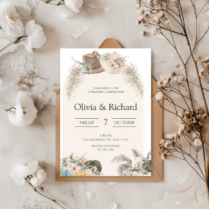 Convite Beige Boho Floral Wedding