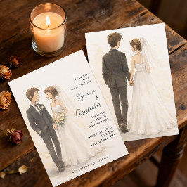 Convite Beige Boho Whimsical Watercolor Wedding