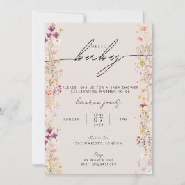 Convite Beige Boho Wildflower Hello Chá de fraldas