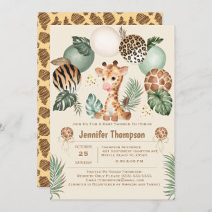 Convite Beige Bonitinho Girafa Safari Beige Impressão Anim