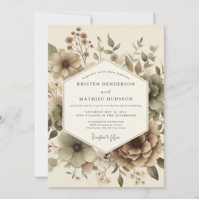 Convite Beige Botanical Autumn Wedding (Frente)