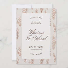 Convite Beige Botanical Boho Wedding Invitation 