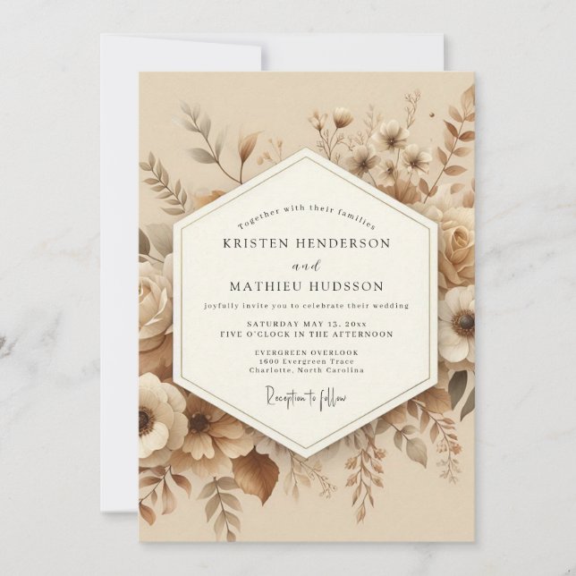 Convite Beige Botanical Romantic Wedding (Frente)