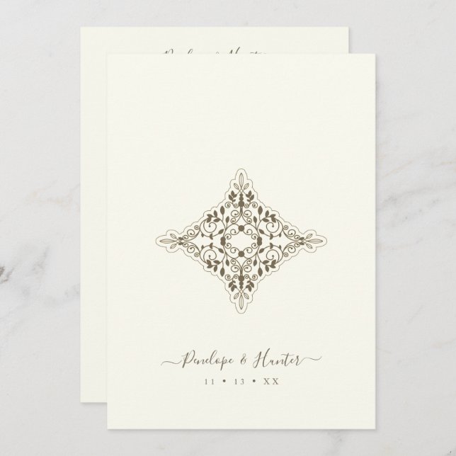 Convite Beige Brown Chic Lace Romantic Couple Wedding (Frente/Verso)