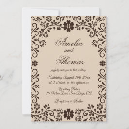 Convite Beige Brown Elegant Garden Wedding  Invitation
