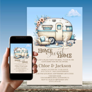 Convite Beige Caravan Engraçado Festa de Aquecimento Domés