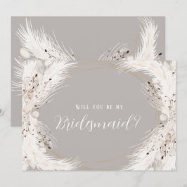 Convite Beige Cinza White Floral Você Será Minha Porta-Cab