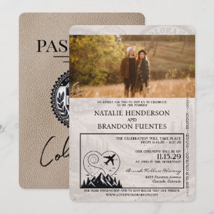 Convite Beige Colorado Passport Wedding