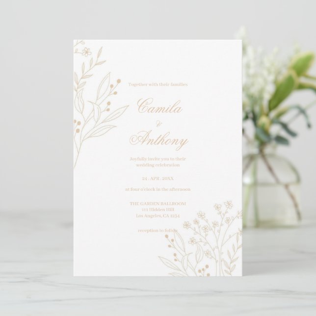 Convite Beige Corner Floral Boho Wedding (Em pé/Frente)