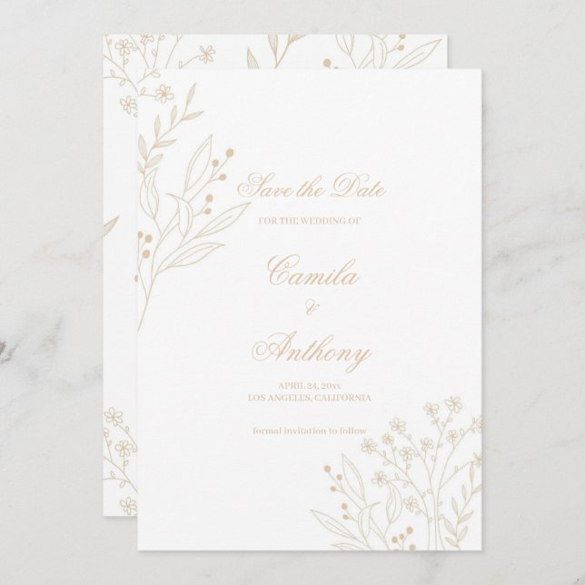 Convite Beige Corner Floral Boho Wedding (Frente/Verso)