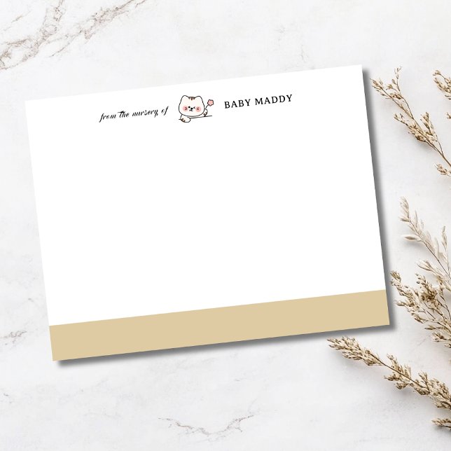 Convite Beige Cute Cat Nursery Stationery Note Card (Criador carregado)
