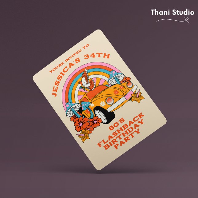 Convite Beige da Festa de aniversário retrorreflectora da  (Criador carregado)