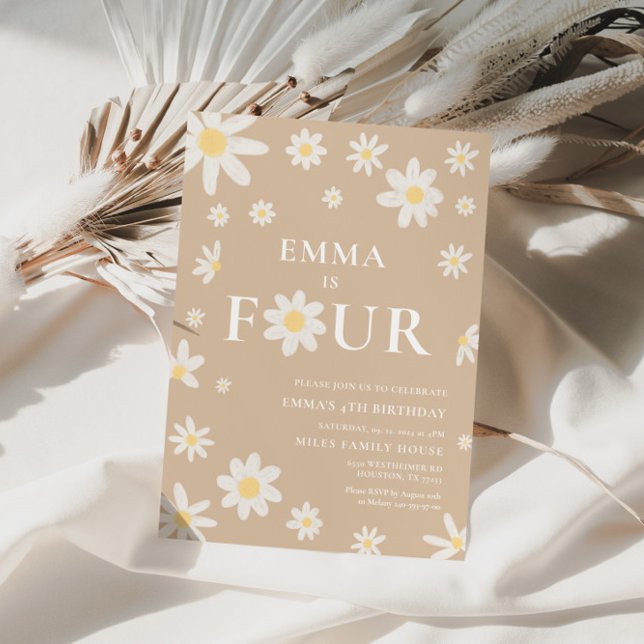 Convite Beige Daisy Quarto Quarto e Quarto Aniversário (Criador carregado)