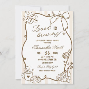 Convite Beige Doodle Manuscrito Champanhe O Amor Está Cozi