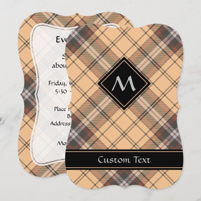 Convite Beige e Brown Tartan (Frente/Verso)