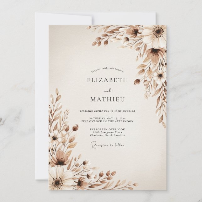 Convite Beige Ethereal Botanical Wedding (Frente)