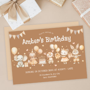 Convite Beige, festa de aniversário de animais fofos e div