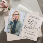 Convite Beige Floral Foto 50th Birthday<br><div class="desc">Personalize facilmente a foto e os detalhes sobre esses 50º Convites de festas de aniversários minimalistas bonito.</div>