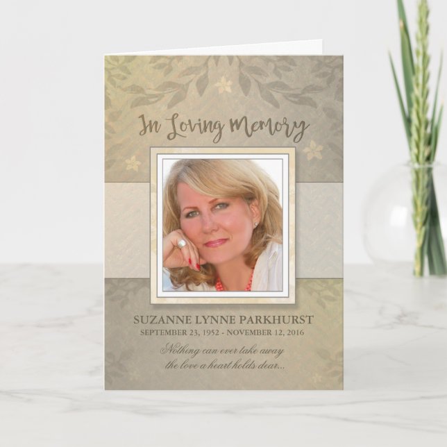 Convite Beige Floral Photo Memorial Service Invite (Frente)