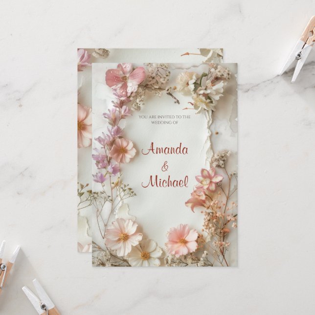 Convite Beige Floral Wedding (Frente/Verso In Situ)