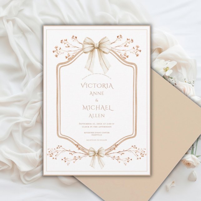 Convite Beige Frame Floral Elegant Wedding Invitation (Criador carregado)