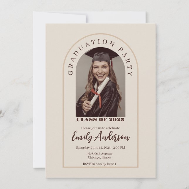 Convite Beige graduation card with photo (Frente)