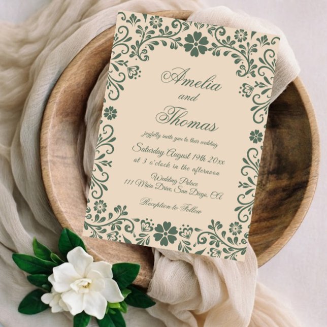 Convite Beige Green Talavera Wedding (Criador carregado)