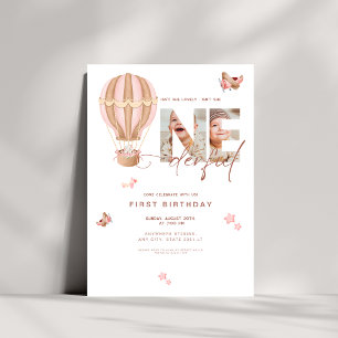 Convite Beige hot Air Ballon Oneince primeiro aniversario