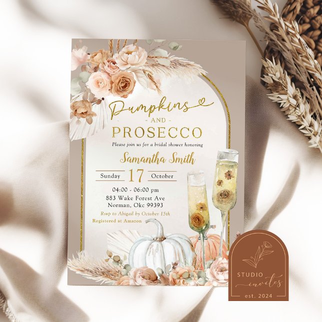 Convite Beige Ivory Boho Pumpkin e Chá de panela Prosecco (Criador carregado)