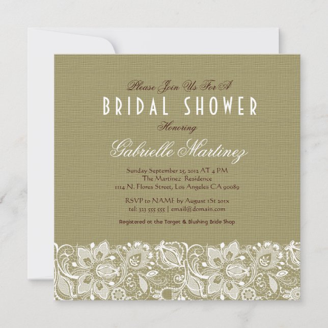 Convite Beige Linen Burlap & White Floral Lace Invite (Frente)