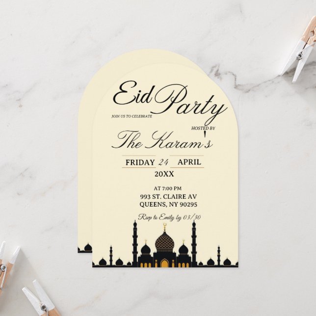 Convite Beige Minimalist elegant Eid Party Invitation Card (Frente/Verso In Situ)