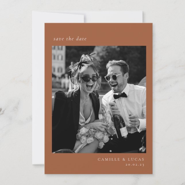 Convite Beige Minimalist Elegant Photo Save the date (Imag (Frente)