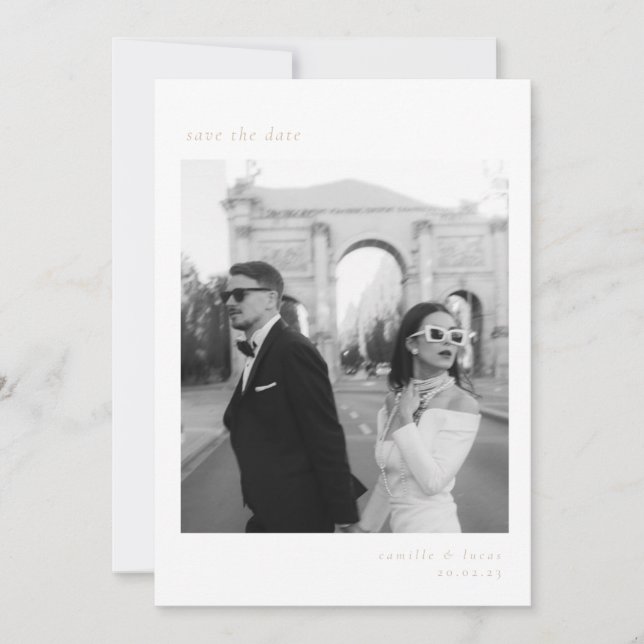Convite Beige Minimalist Elegant Photo Save the date (Imag (Frente)