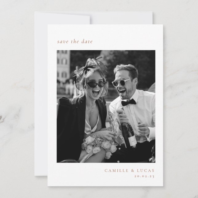 Convite Beige Minimalist Elegant Photo Save the date (Imag (Frente)