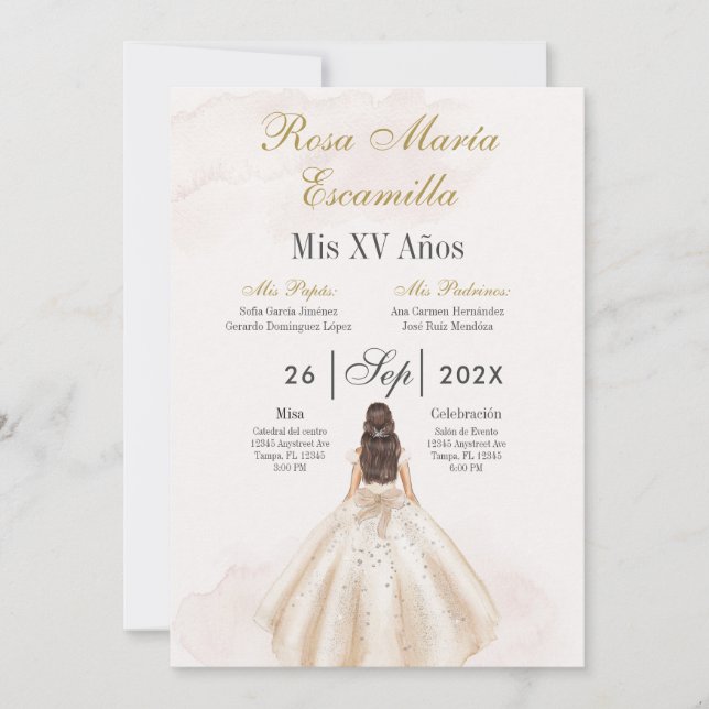 Convite Beige minimalist Quinceañera invitation (Frente)