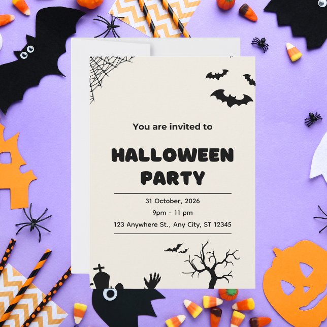 Convite Beige Modern Halloween Party (Criador carregado)