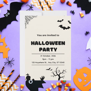 Convite Beige Modern Halloween Party