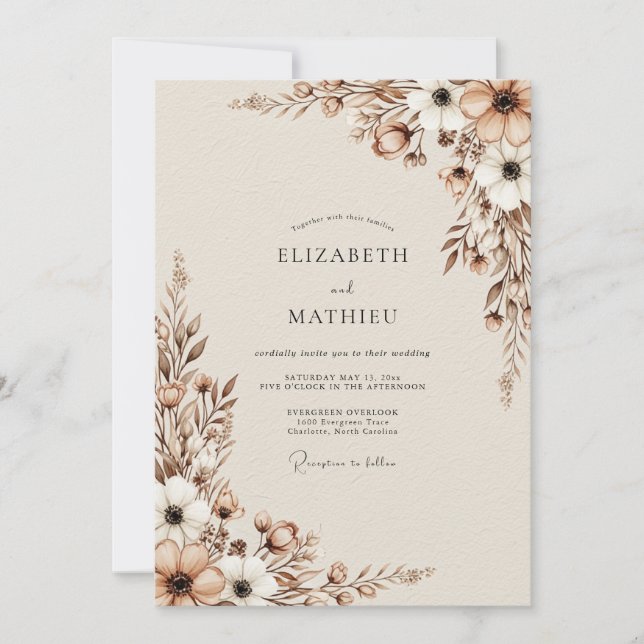 Convite Beige Muted Woodland Wedding (Frente)