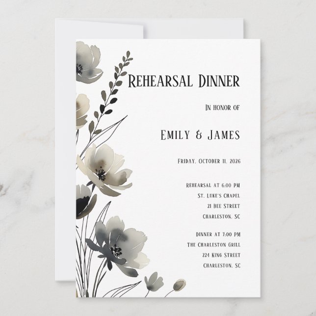 Convite Beige Neutral Floral Wedding (Frente)