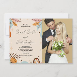 Convite Beige Orange Wedding Inviting com foto